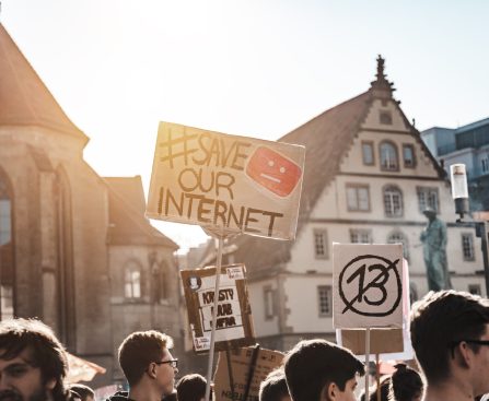 person holding save our internet signage during daytime