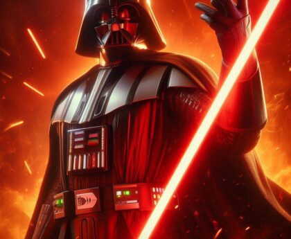 The image you provided appears to be promotional art featuring Darth Vader, one of the most iconic characters from the Star Wars franchise. Darth Vader is shown in full armor, holding a red lightsaber in his right hand, raised above his head, symbolizing power and authority. His left hand is extended, evoking his signature Force abilities, possibly a Force choke or push. The background is a fiery, intense scene with bright orange and red tones, adding a dramatic effect and further emphasizing the character’s menacing presence. At the bottom of the image, the word "Star Wars" is prominently displayed in white with a futuristic font, with a metallic look, while underneath it is the EA (Electronic Arts) logo, indicating this image is likely associated with a Star Wars video game produced by EA, which has published several Star Wars titles in recent years. The overall tone of the image is dynamic, aggressive, and dark, fitting Darth Vader's role as a Sith Lord.